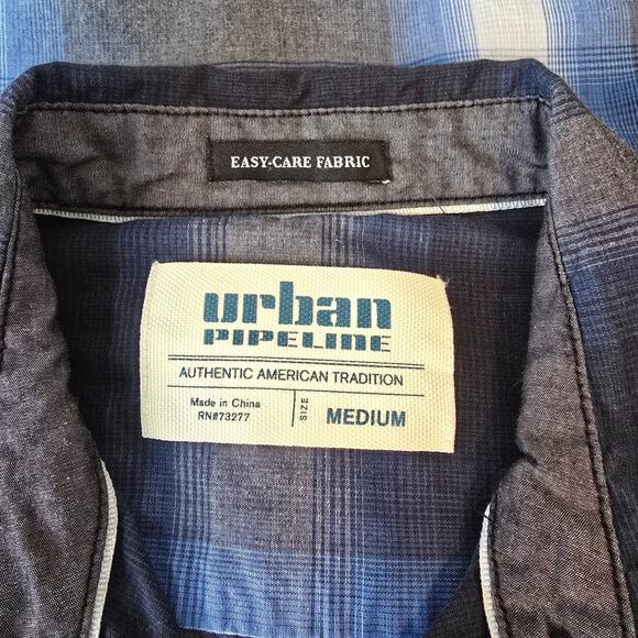 Urban Pipeline Button Down Flannel Shirt Men's M Blue White Easy-Care Fabric - Picture 4 of 16